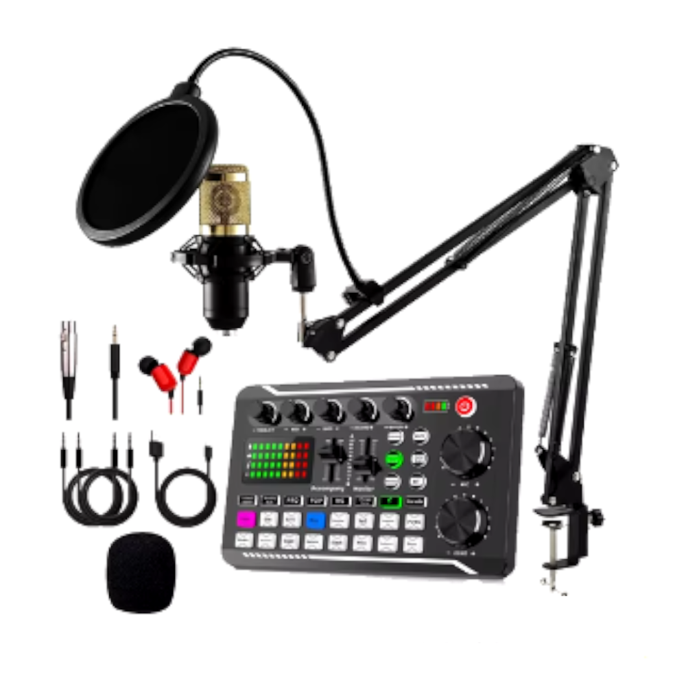 Kit de Transmisión en Vivo F998 con Mezclador de Audio Profesional, Micrófono de Condensador