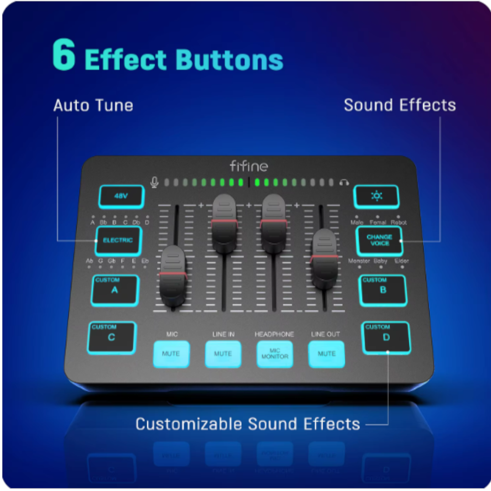 Mezclador de Audio de 4 Canales RGB para Juegos y Transmisión en Vivo - FIFINE AmpliGame SC3 –