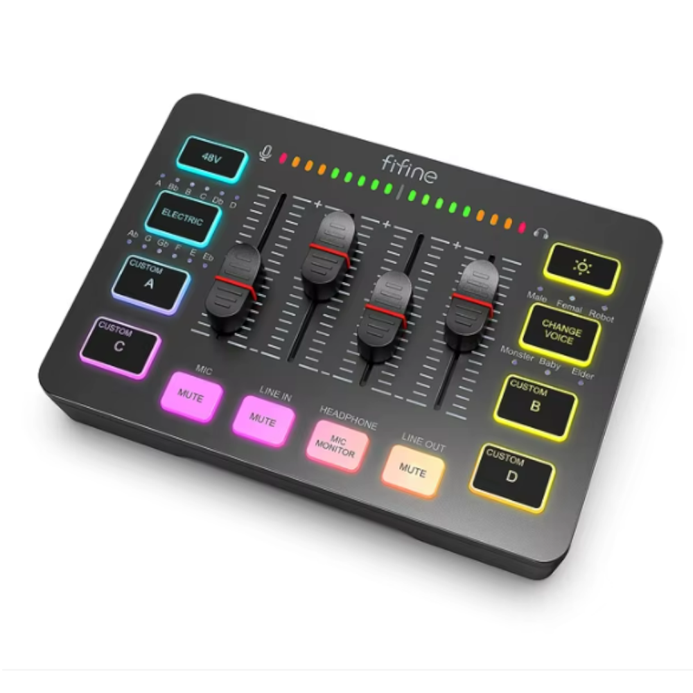 Mezclador de Audio de 4 Canales RGB para Juegos y Transmisión en Vivo - FIFINE AmpliGame SC3 –