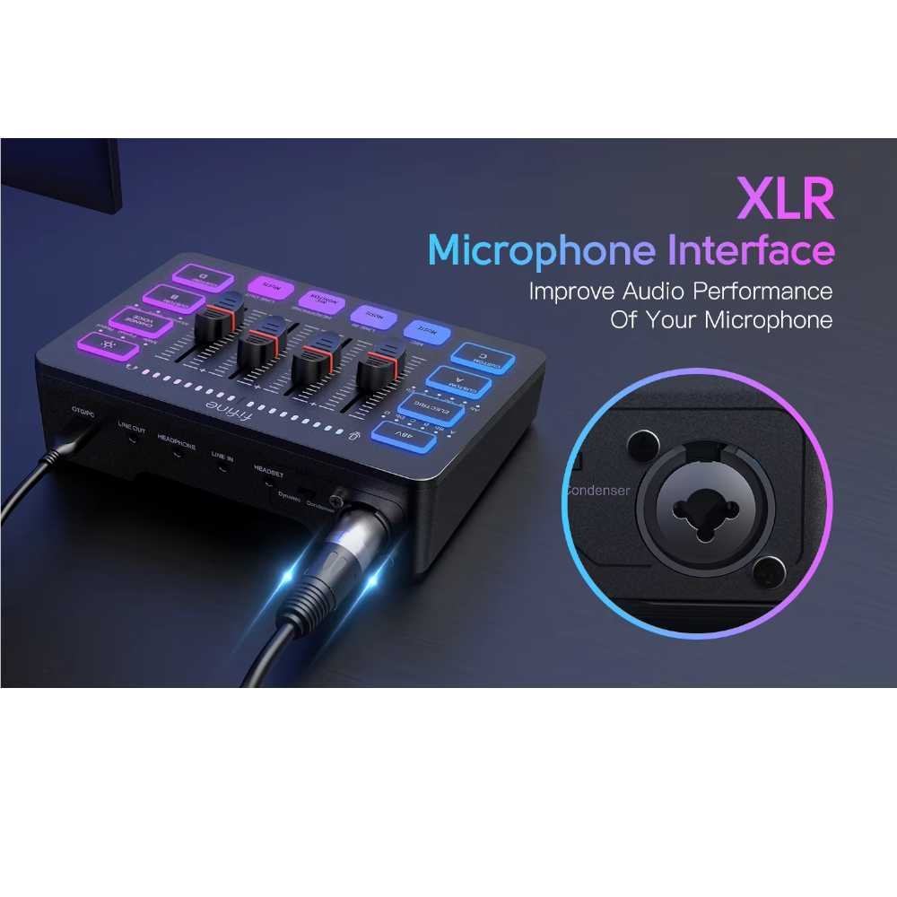 Mezclador de Audio de 4 Canales RGB para Juegos y Transmisión en Vivo - FIFINE AmpliGame SC3 –