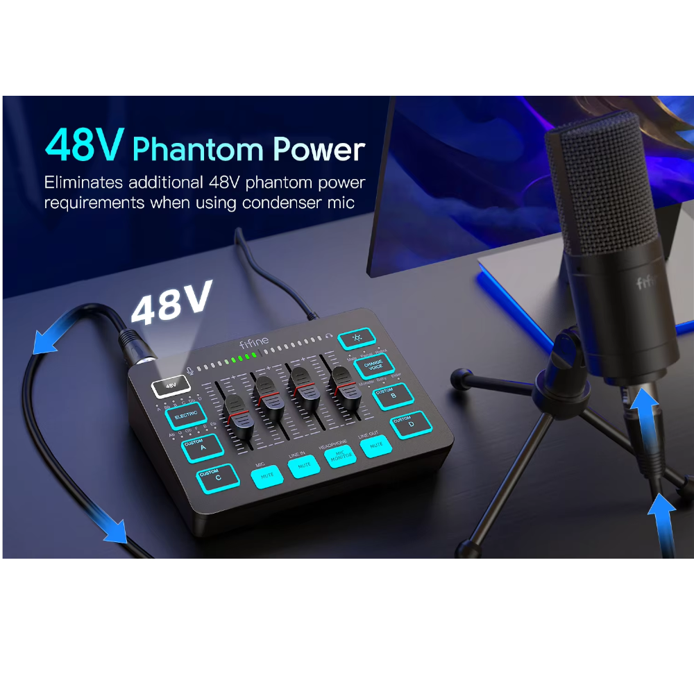 Mezclador de Audio de 4 Canales RGB para Juegos y Transmisión en Vivo - FIFINE AmpliGame SC3 –