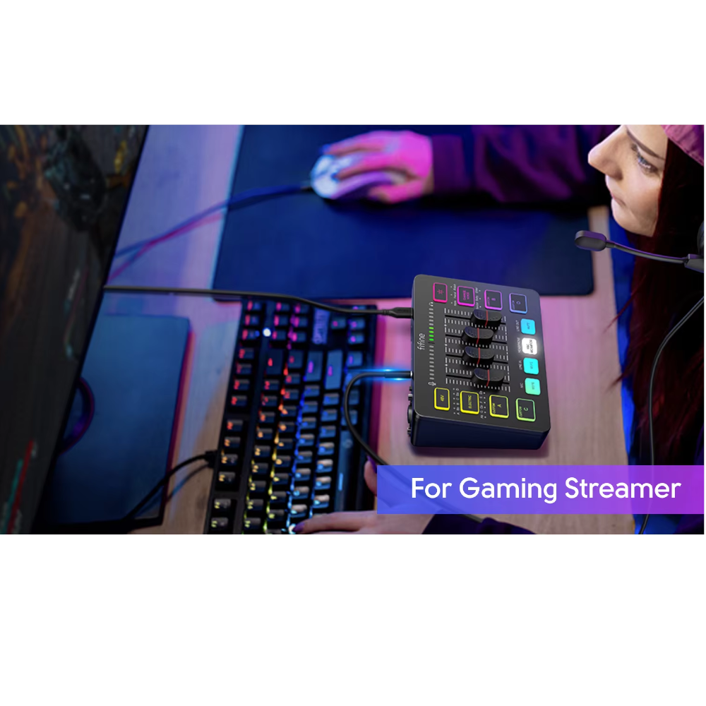 Mezclador de Audio de 4 Canales RGB para Juegos y Transmisión en Vivo - FIFINE AmpliGame SC3 –