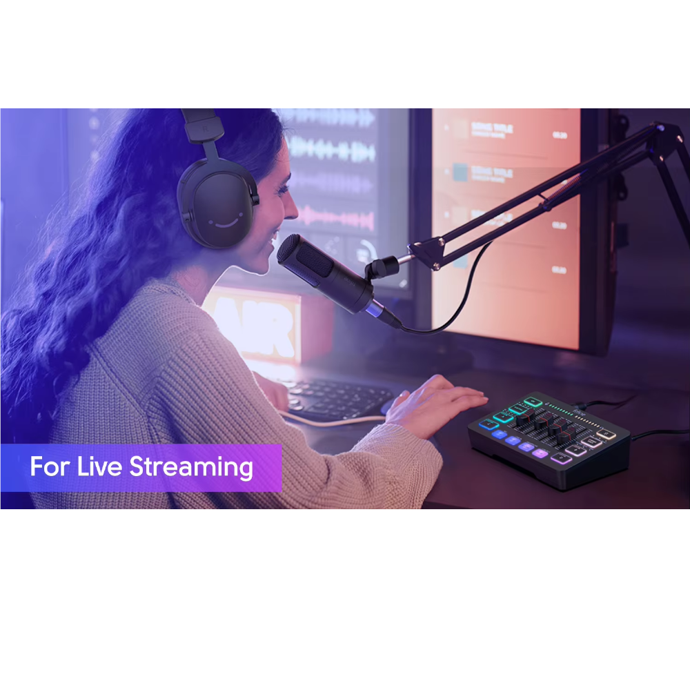 Mezclador de Audio de 4 Canales RGB para Juegos y Transmisión en Vivo - FIFINE AmpliGame SC3 –