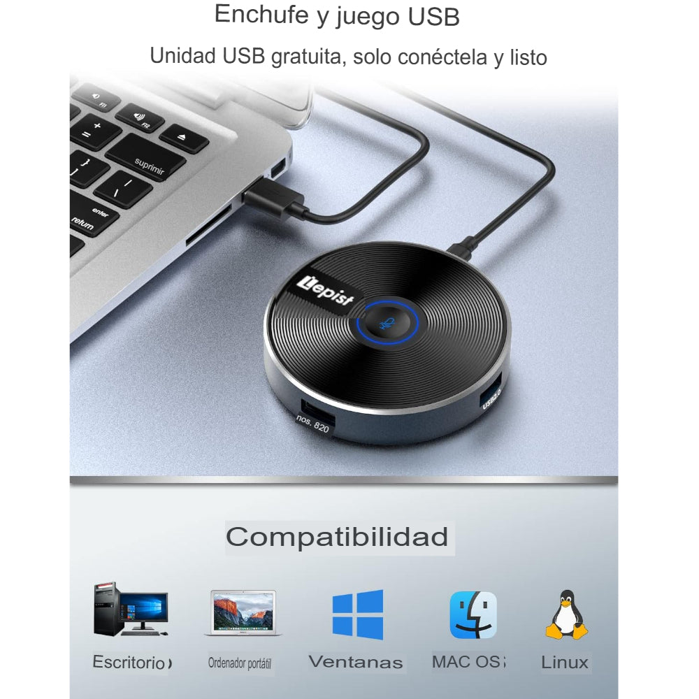 Lepist LE2108 - Micrófono USB para Conferencia con 3 Concentradores