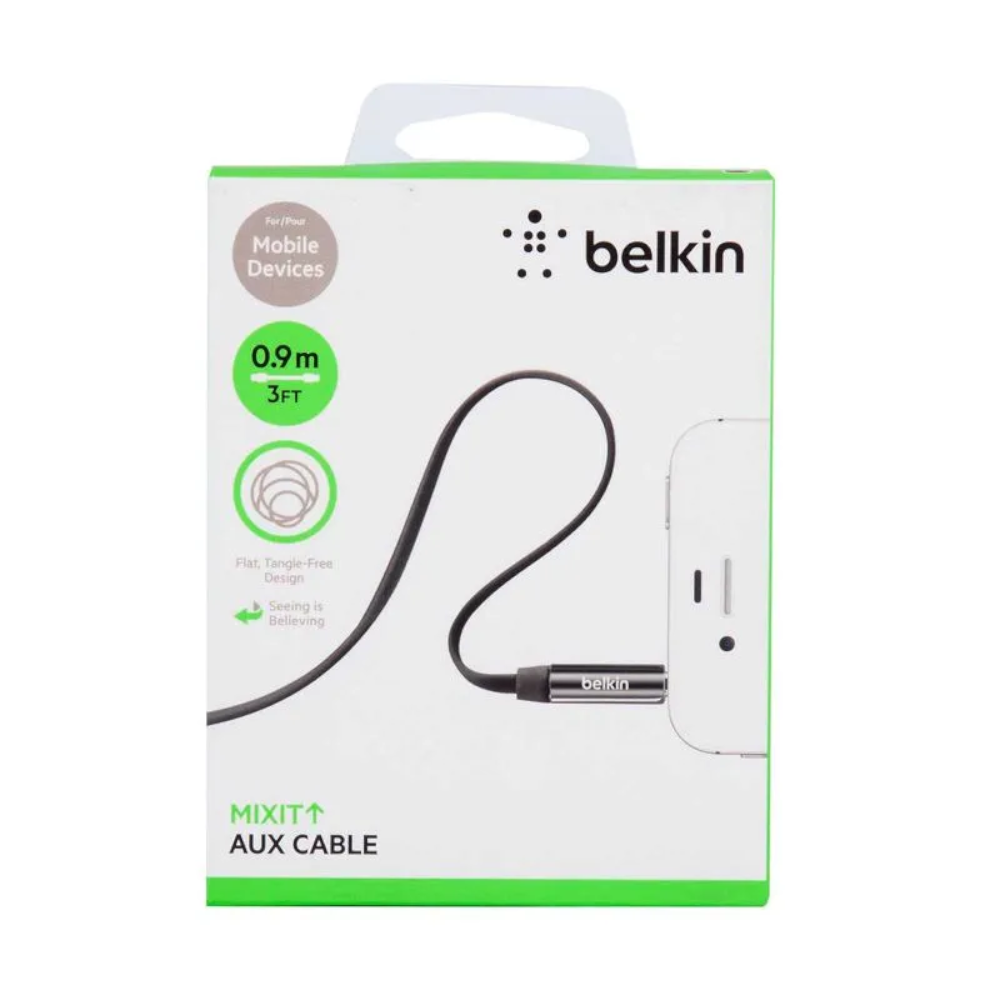 Cable de Audio AUX Belkin 3.5mm – 0.9m (3ft) – Color Negro