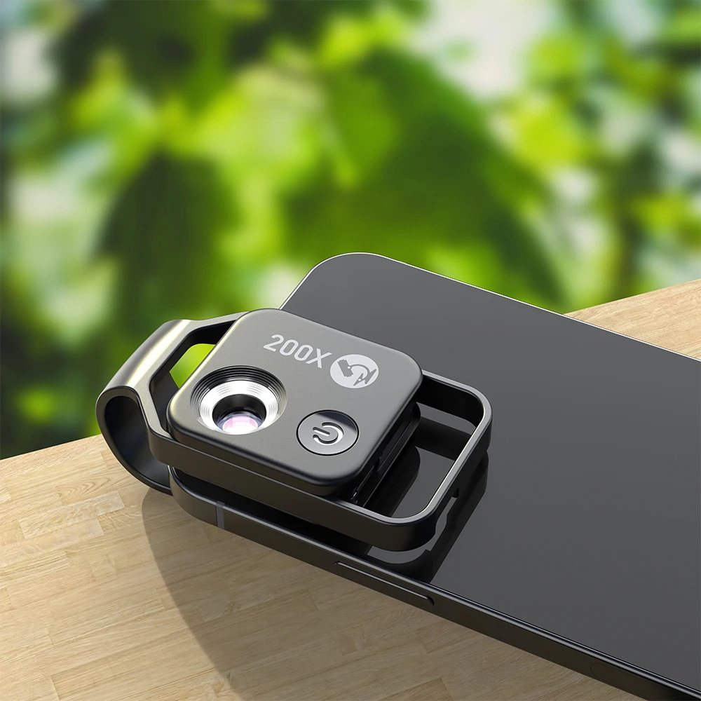Lente Microscópica APEXEL 200X con Luz LED y Clip Universal – Compatible con Smartphones iPhone y Android