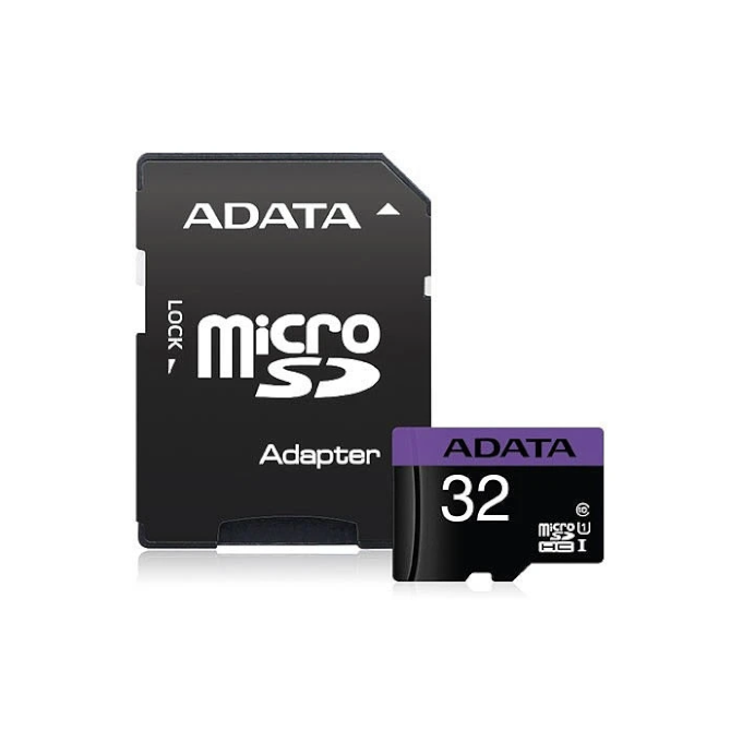 Memoria MicroSDHC 32GB con Tarjeta Adaptador de SD Marca Adata Clase 10 Premier UHS-1