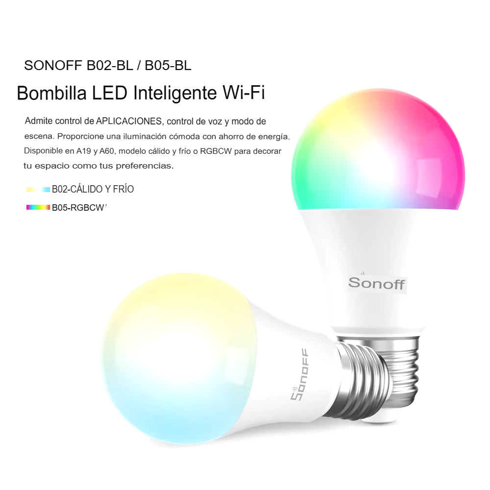 Ampolleta LED Inteligente SONOFF RGB B05-B-A60 con Control de Color y Temperatura