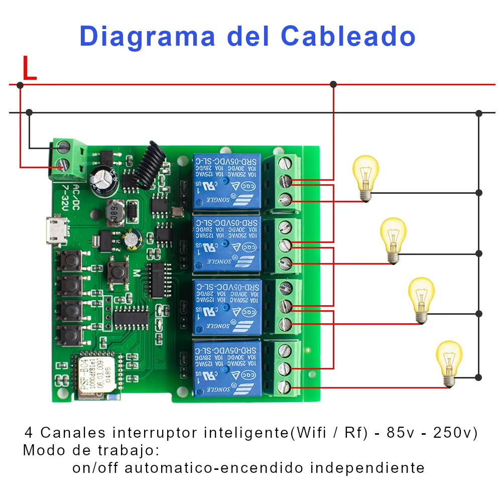 Interruptor Inteligente WiFi 4 Canales con Control RF – EWeLink