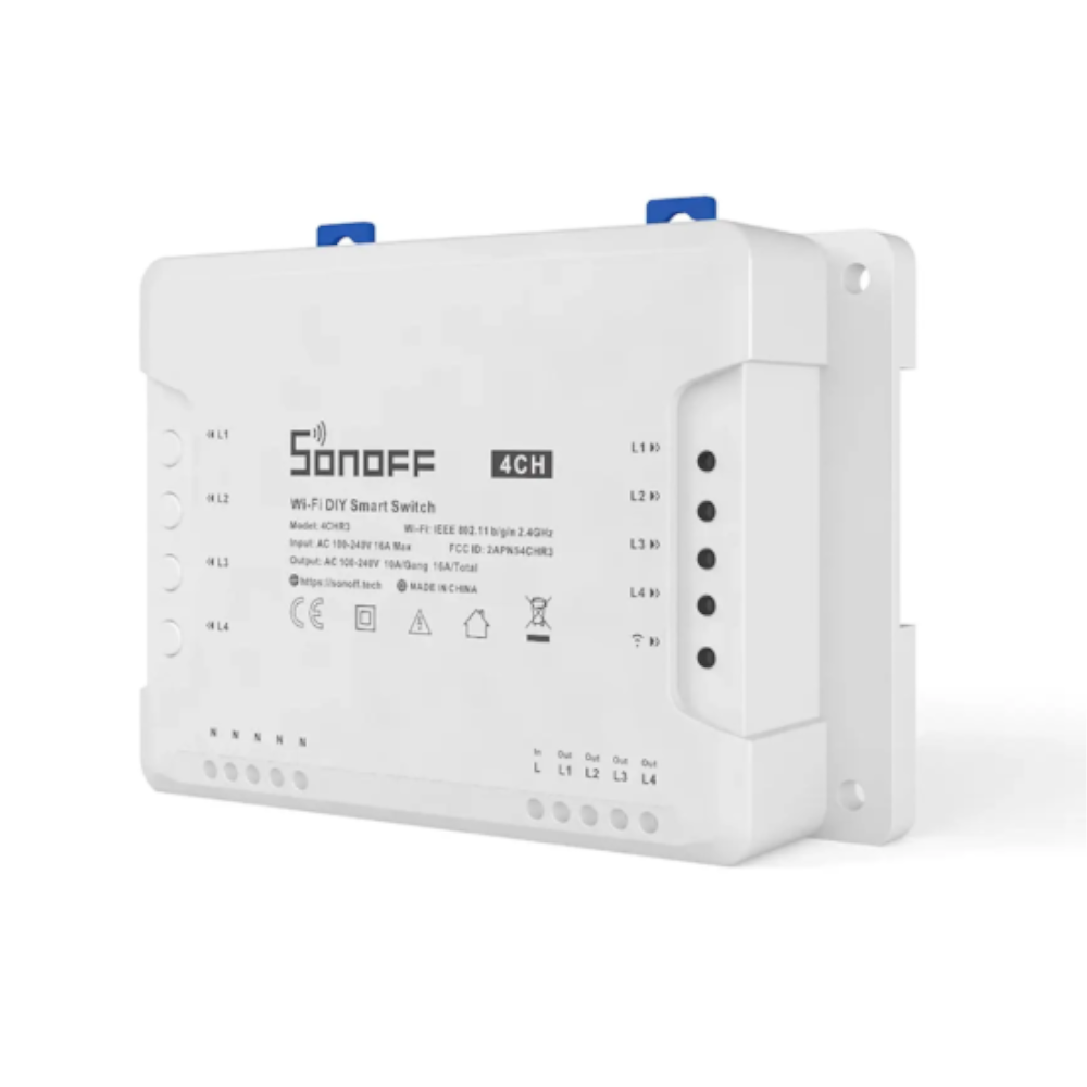 Interruptor Inteligente WiFi SONOFF 4CH R3 – Módulo de 4 Canales con Control por App eWeLink, Compatible con Alexa y Google Home