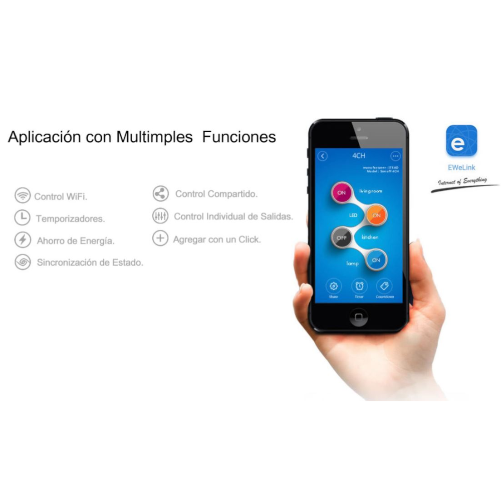 Interruptor Inteligente WiFi SONOFF 4CH R3 – Módulo de 4 Canales con Control por App eWeLink, Compatible con Alexa y Google Home