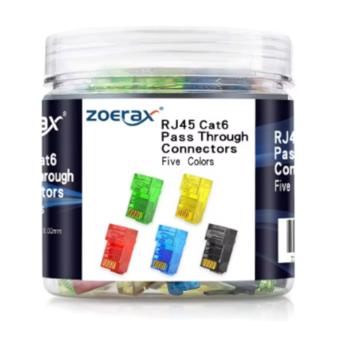 Tarro conectores Zoerax RJ45 Cat6, 5 colores - 100 unidades