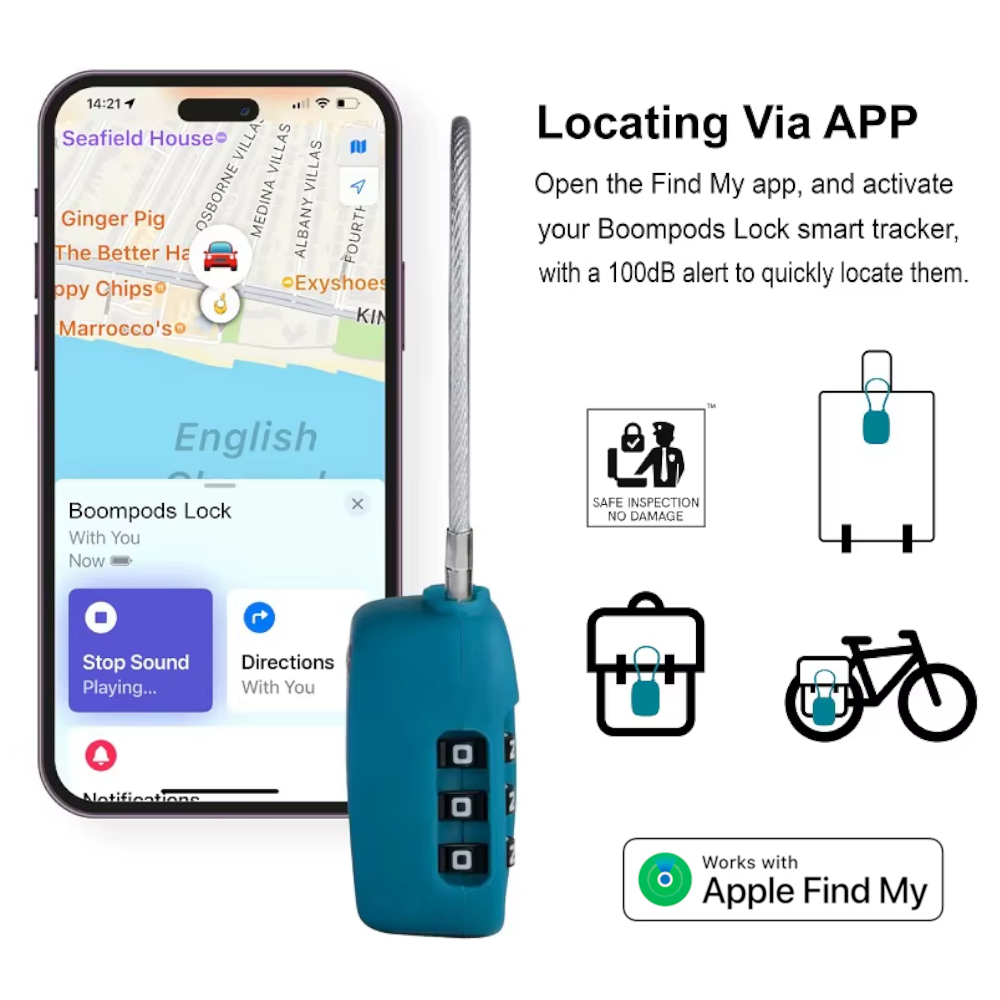 Candado Rastreador Inteligente BOOMPODS TSA con Apple Find My