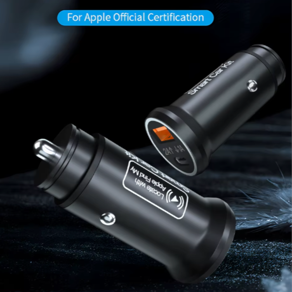 Localizador GPS y Cargador de Auto - Apple Find My - Seguridad y Carga Rápida