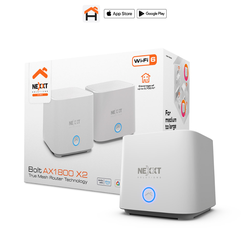 Sistema mesh WiFi - Nexxt Home Bolt Mesh Router AX1800 2 Pack NCM-X18002PK