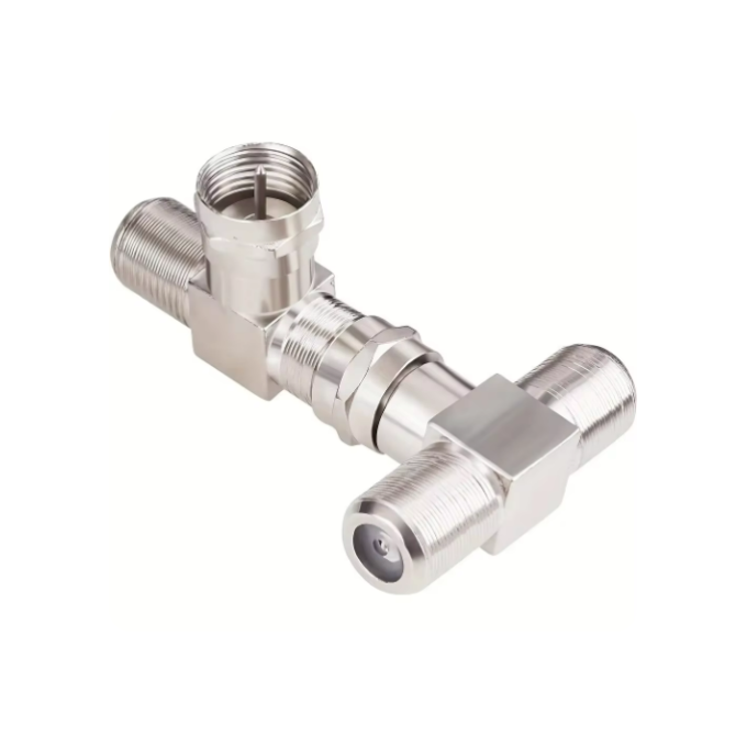 Conector F Macho a Doble F Hembra en Forma de T – Divisor de Señal Coaxial