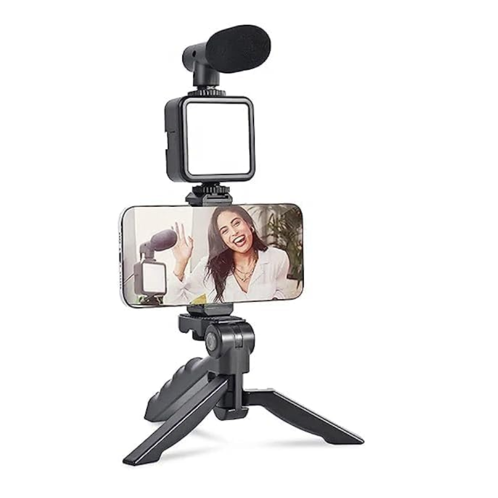 Kit de Grabación de Video para Cámara y Smartphone: Trípode con Micrófono, Luz LED y Soporte Multifuncional