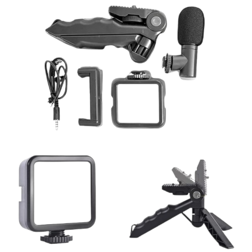 Kit de Grabación de Video para Cámara y Smartphone: Trípode con Micrófono, Luz LED y Soporte Multifuncional
