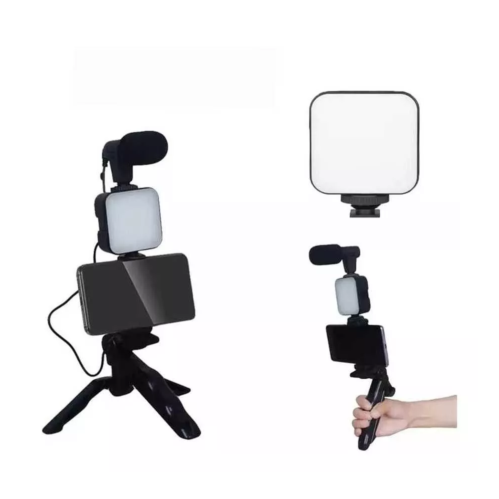 Kit de Grabación de Video para Cámara y Smartphone: Trípode con Micrófono, Luz LED y Soporte Multifuncional