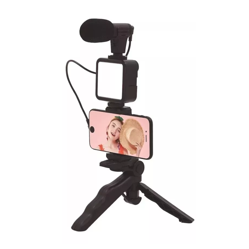 Kit de Grabación de Video para Cámara y Smartphone: Trípode con Micrófono, Luz LED y Soporte Multifuncional