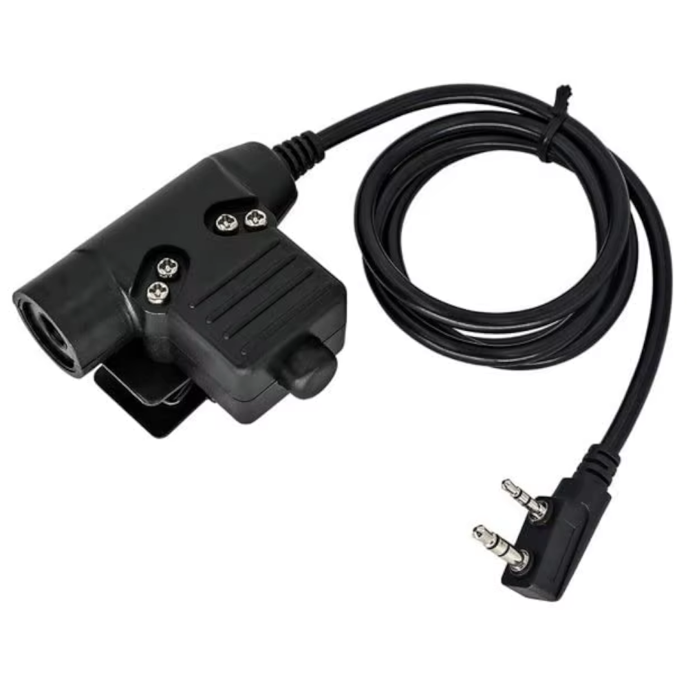 PTT - Push To Talk para Radios Baofeng y Kenwood - Compatible con Micrófono de Garganta y Auriculares Tácticos - PTT U94 2 Pines Conector K
