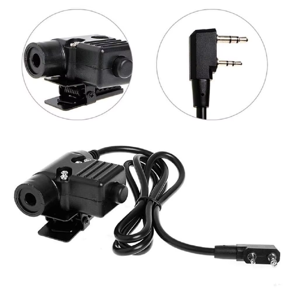 PTT - Push To Talk para Radios Baofeng y Kenwood - Compatible con Micrófono de Garganta y Auriculares Tácticos - PTT U94 2 Pines Conector K