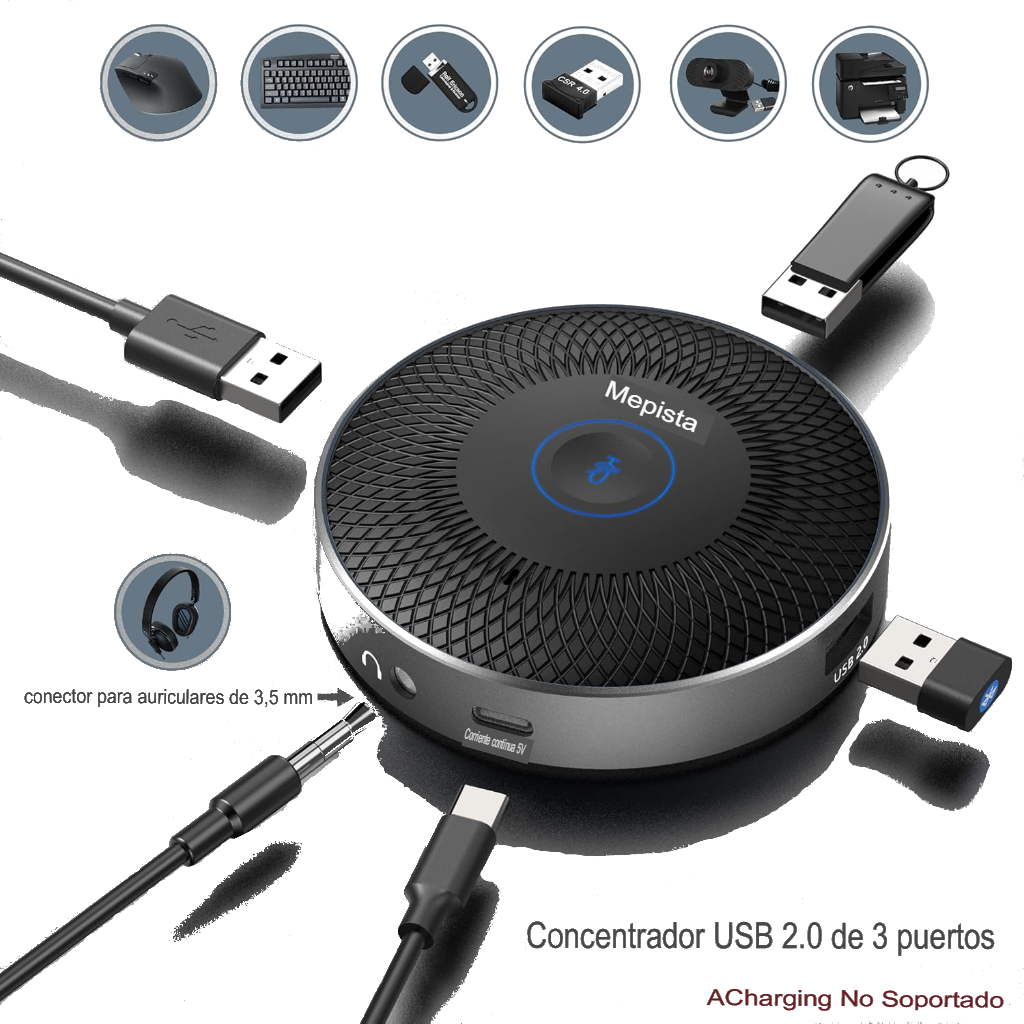 Micrófono de Conferencia USB Lepist LE2109 con Hub USB 2.0 y Botón Táctil de Silencio