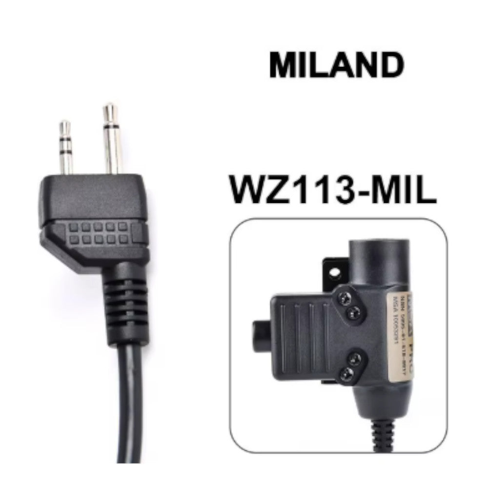 PTT - Push To Talk para Radios Midland - Compatible con Micrófono de Garganta y Auriculares Tácticos - PTT U94 WZ113 BK MIL