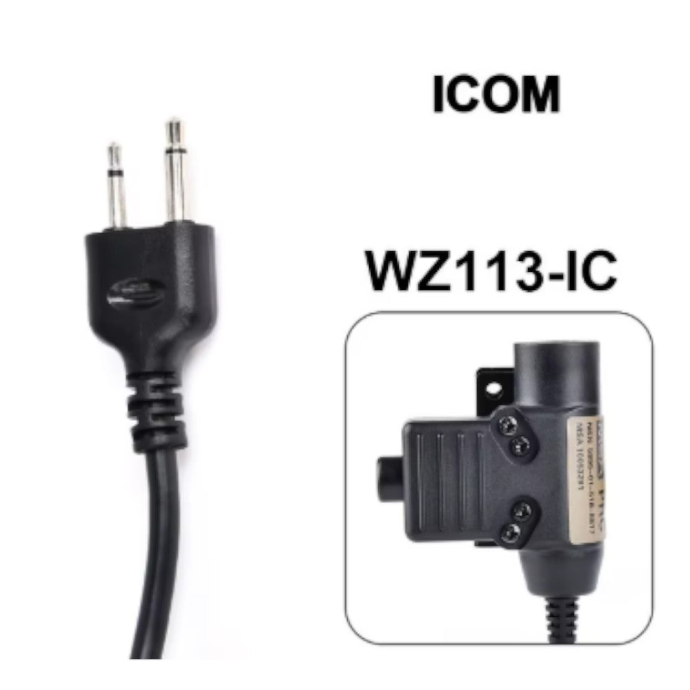 PTT - Push To Talk para Radios ICOM - Compatible con Micrófono de Garganta y Auriculares Tácticos - PTT U94 WZ113 BK IC
