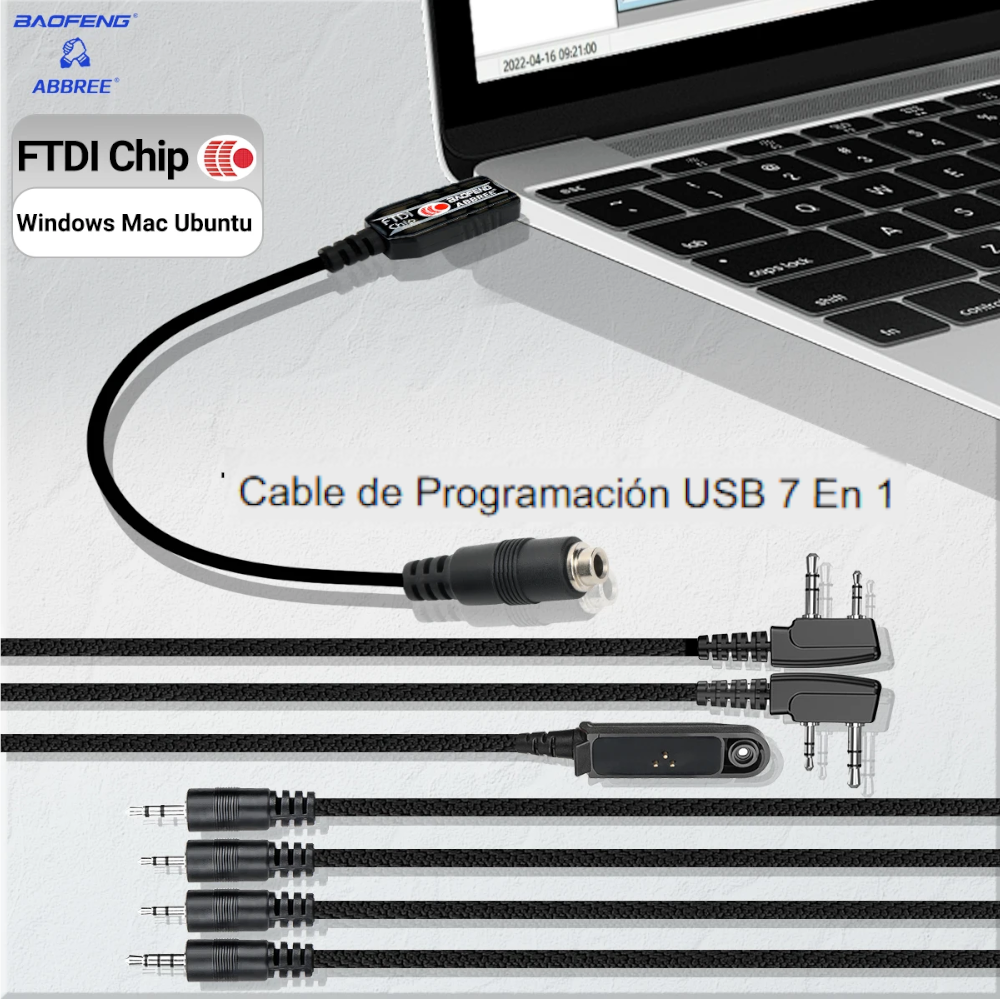 Cable de Programación USB 7 en 1 FTDI – Compatible con Baofeng, Quansheng, Motorola, Kenwood y más