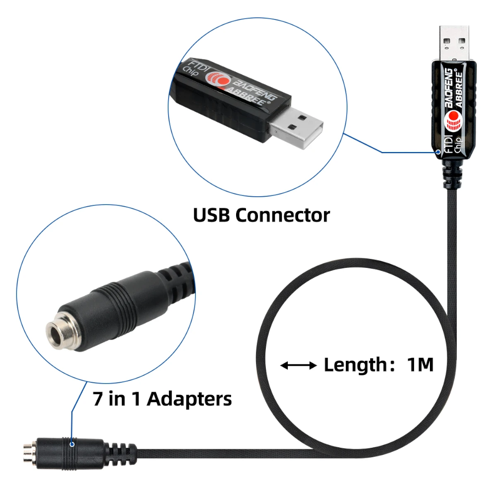 Cable de Programación USB 7 en 1 FTDI – Compatible con Baofeng, Quansheng, Motorola, Kenwood y más