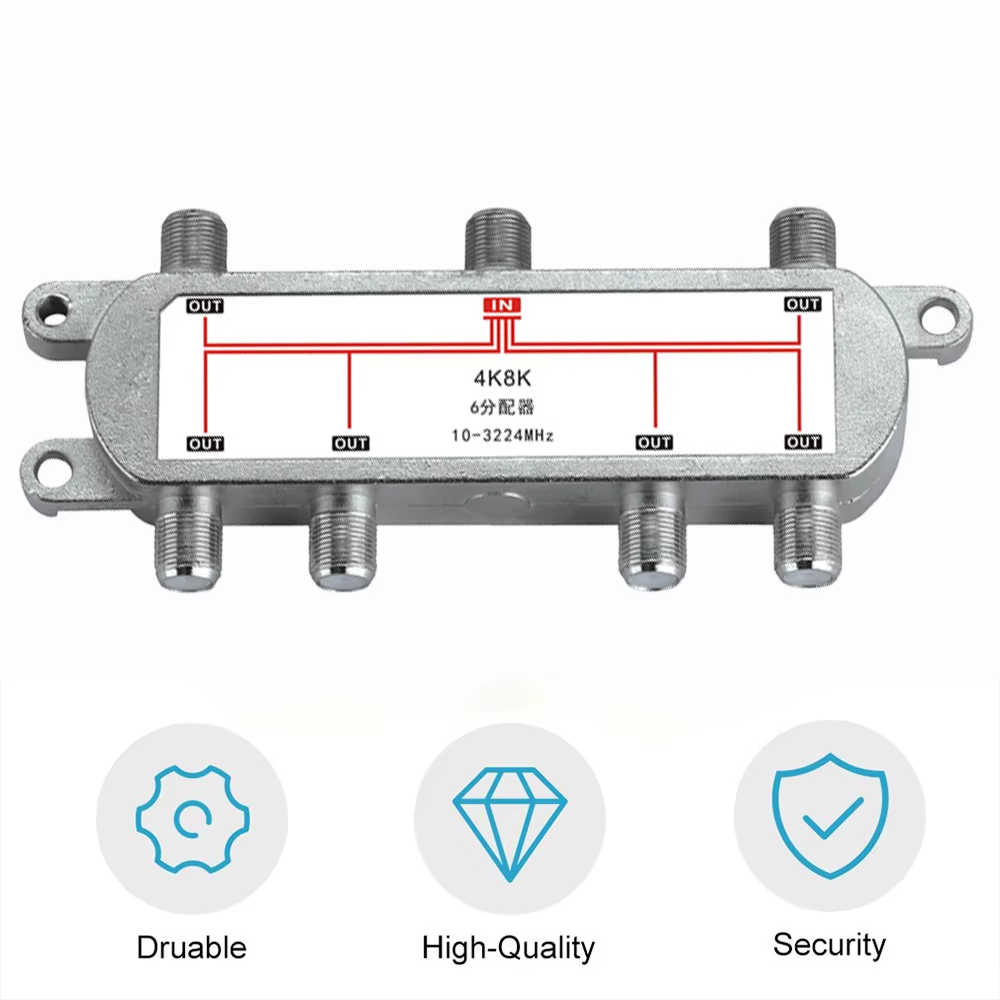 Divisor de Señal Satelital 6 Vías 10–3224 MHz – Compatible con SATV/CATV, 4K/8K