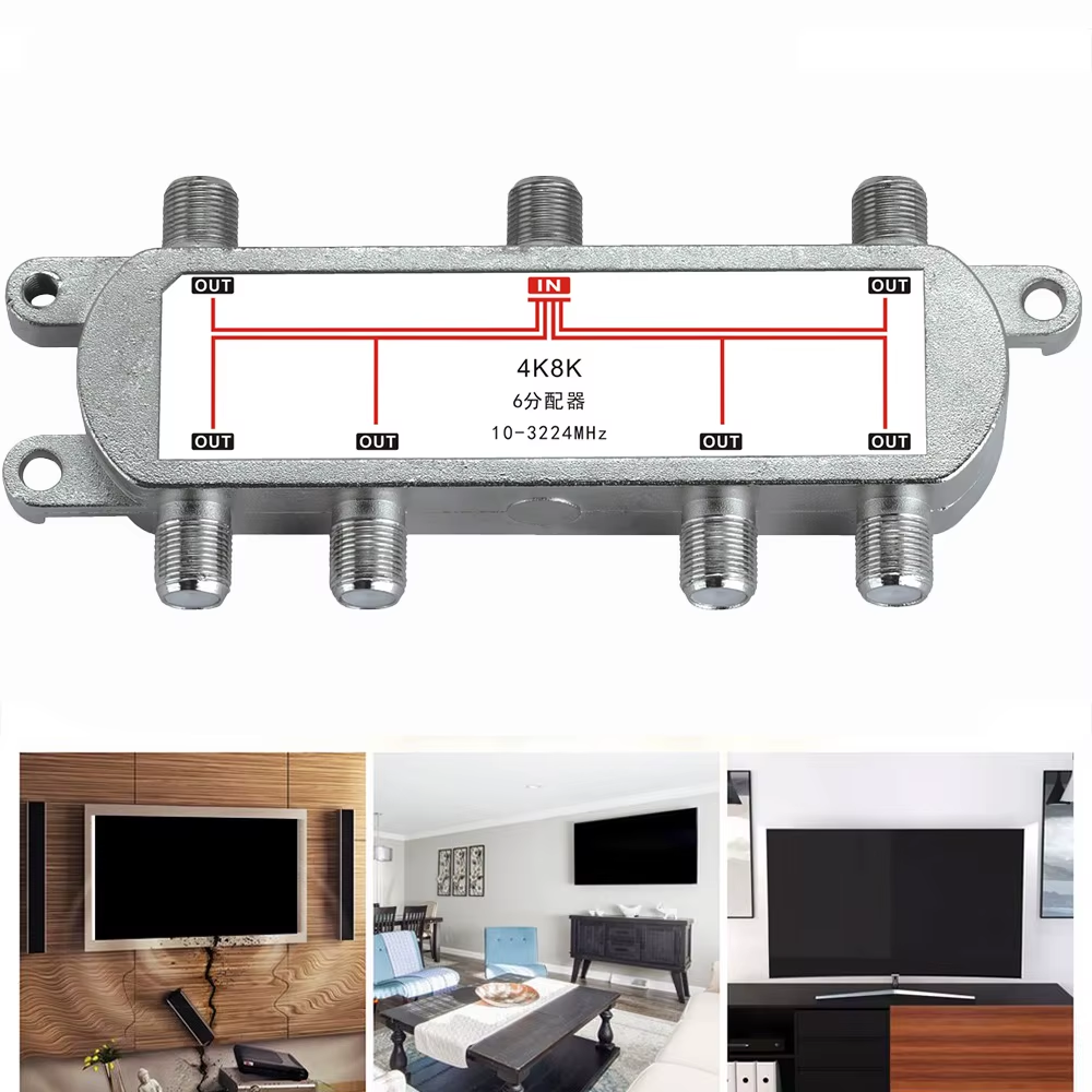 Divisor de Señal Satelital 6 Vías 10–3224 MHz – Compatible con SATV/CATV, 4K/8K