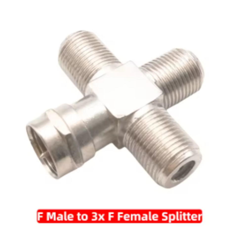 Conector F Macho a 3 Conectores F Hembra – Adaptador Divisor Coaxial