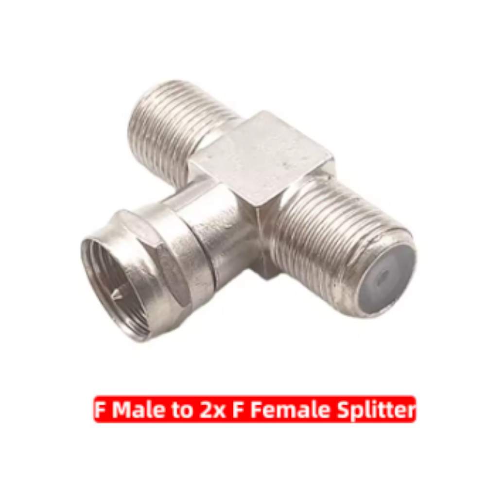 Conector F Macho a 2 Conectores F Hembra – Divisor Coaxial