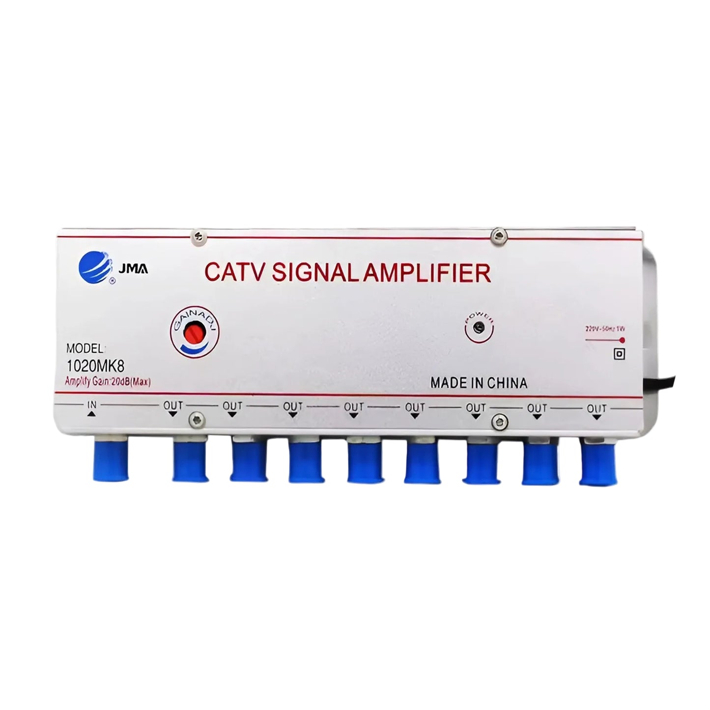Amplificador de Señal de Antena de TV por Cable JMA – Divisor de 8 Salidas y 1 Entrada, 20dB de Ganancia, Compatible ISDB-T