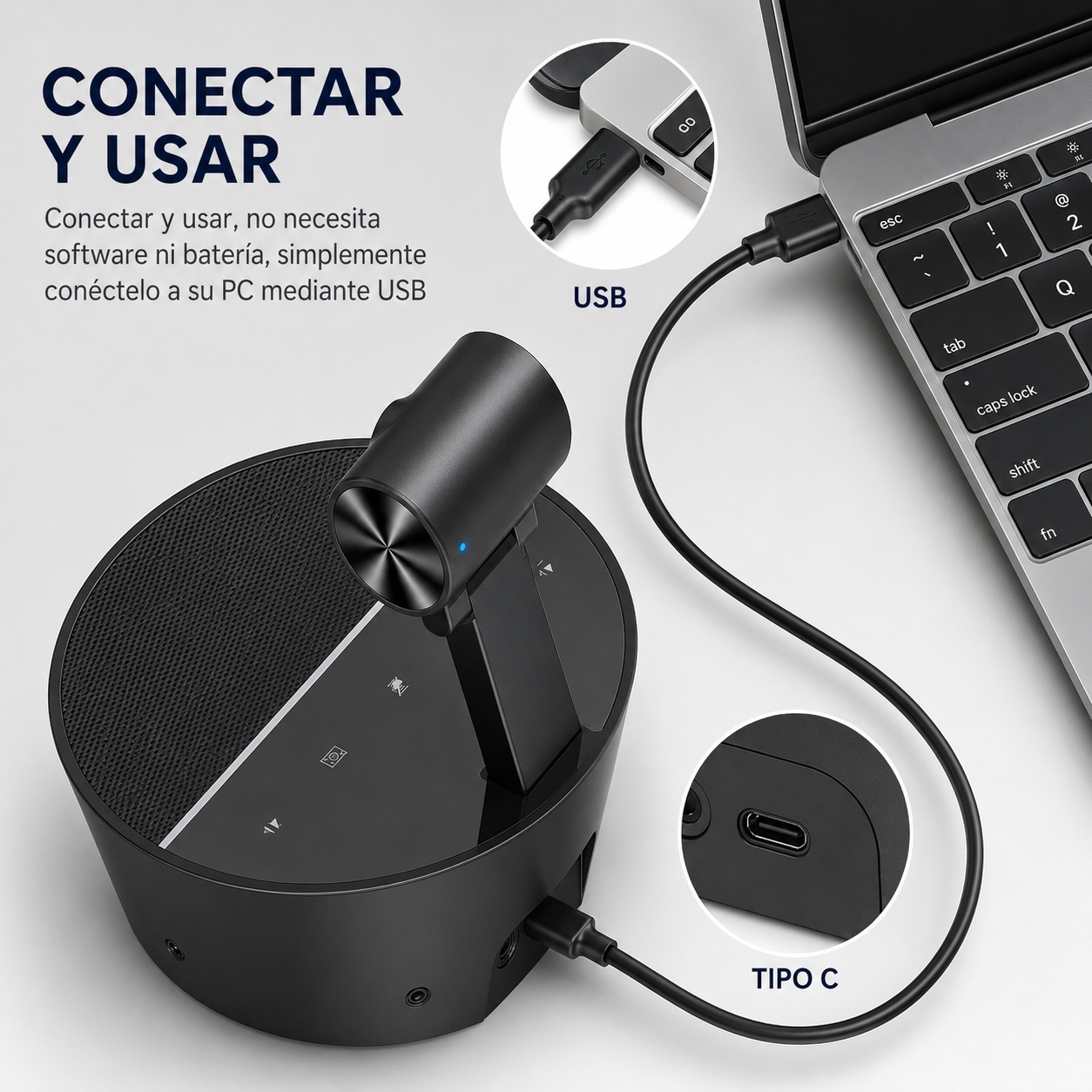 Cámara Web para Videoconferencias 3 en 1 Full HD 1080P – Micrófono Omnidireccional y Altavoz Integrado USB