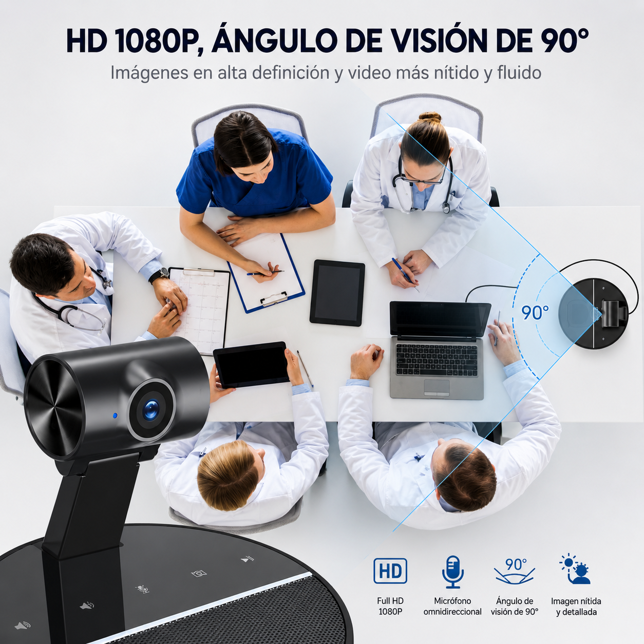 Cámara Web para Videoconferencias 3 en 1 Full HD 1080P – Micrófono Omnidireccional y Altavoz Integrado USB