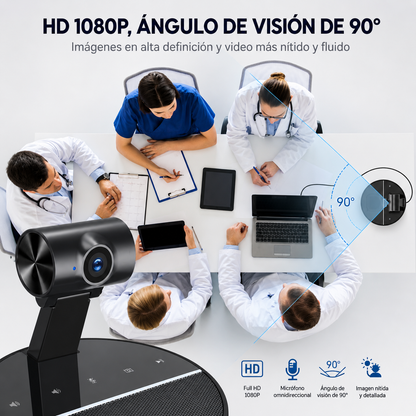 Cámara Web para Videoconferencias 3 en 1 Full HD 1080P – Micrófono Omnidireccional y Altavoz Integrado USB