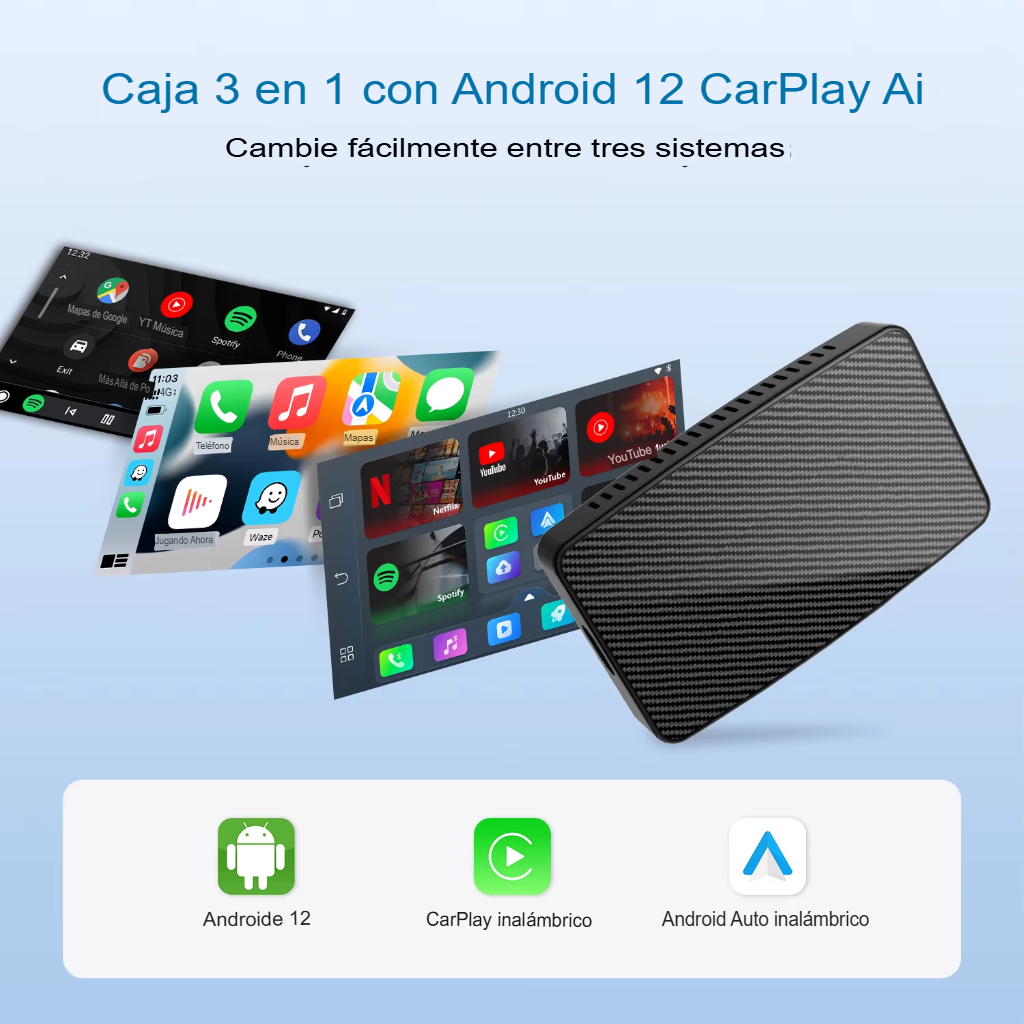 Box Wireless CarPlay y Android Auto - YouTube y Netflix Multimedia Player