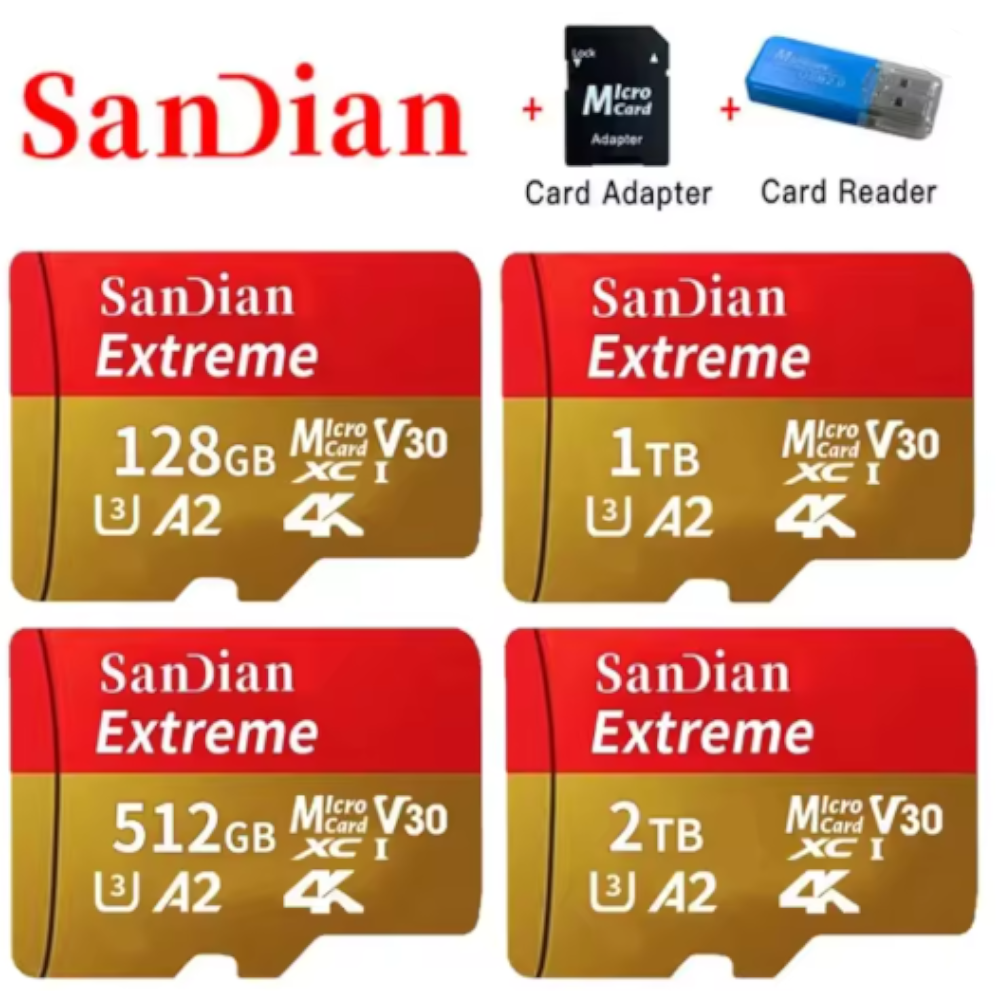 Tarjeta de Memoria Sandian MicroSD V30 de Alta Velocidad con Adaptador SD + USB – Capacidades 128GB, 256GB, 512GB y 1TB