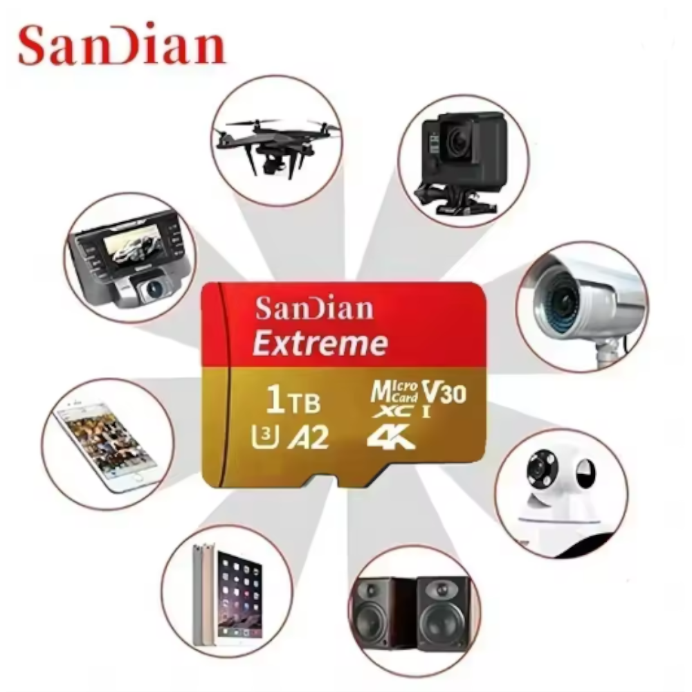 Tarjeta de Memoria Sandian MicroSD V30 de Alta Velocidad con Adaptador SD + USB – Capacidades 128GB, 256GB, 512GB y 1TB