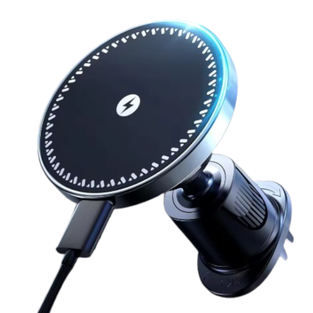 Soporte de Teléfono 15W para iPhone y Samsung - Adaptador de Cargador Inalámbrico Magnético para Coche