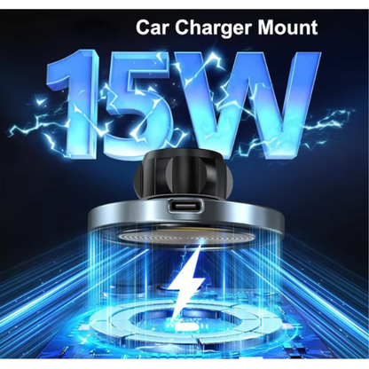 Soporte de Teléfono 15W para iPhone y Samsung - Adaptador de Cargador Inalámbrico Magnético para Coche