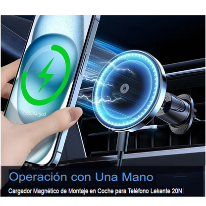Soporte de Teléfono 15W para iPhone y Samsung - Adaptador de Cargador Inalámbrico Magnético para Coche