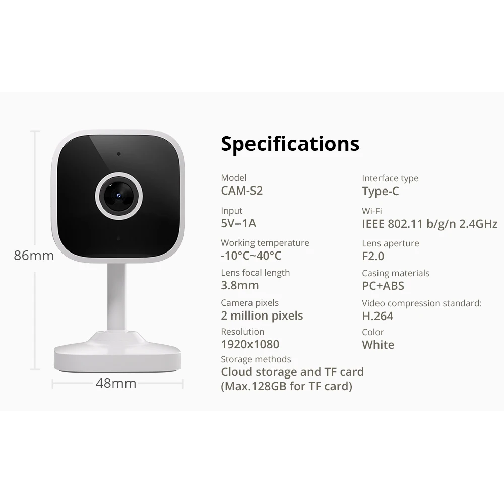 Cámara de Seguridad WiFi SONOFF CAM-S2 Gen2 1080P – Audio Bidireccional, Visión Nocturna, Detección de Movimiento y Compatible con Alexa/Google