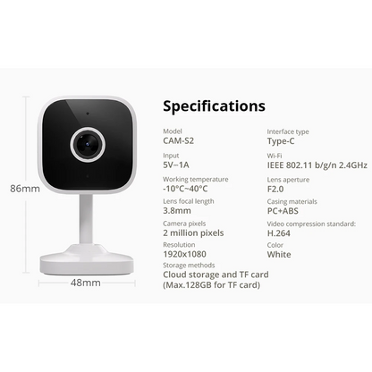 Cámara de Seguridad WiFi SONOFF CAM-S2 Gen2 1080P – Audio Bidireccional, Visión Nocturna, Detección de Movimiento y Compatible con Alexa/Google