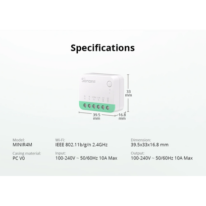 Interruptor Inteligente WiFi SONOFF Mini R4 Matter – Compatible con Alexa, Google Home y Apple HomeKit