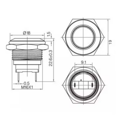 Interruptor de Botón de Metal 16mm Impermeable IP66/IK10 – Tipo Momentáneo con Terminal de Tornillo