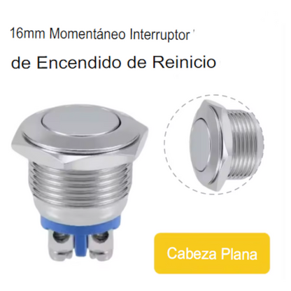 Interruptor de Botón de Metal 16mm Impermeable IP66/IK10 – Tipo Momentáneo con Terminal de Tornillo